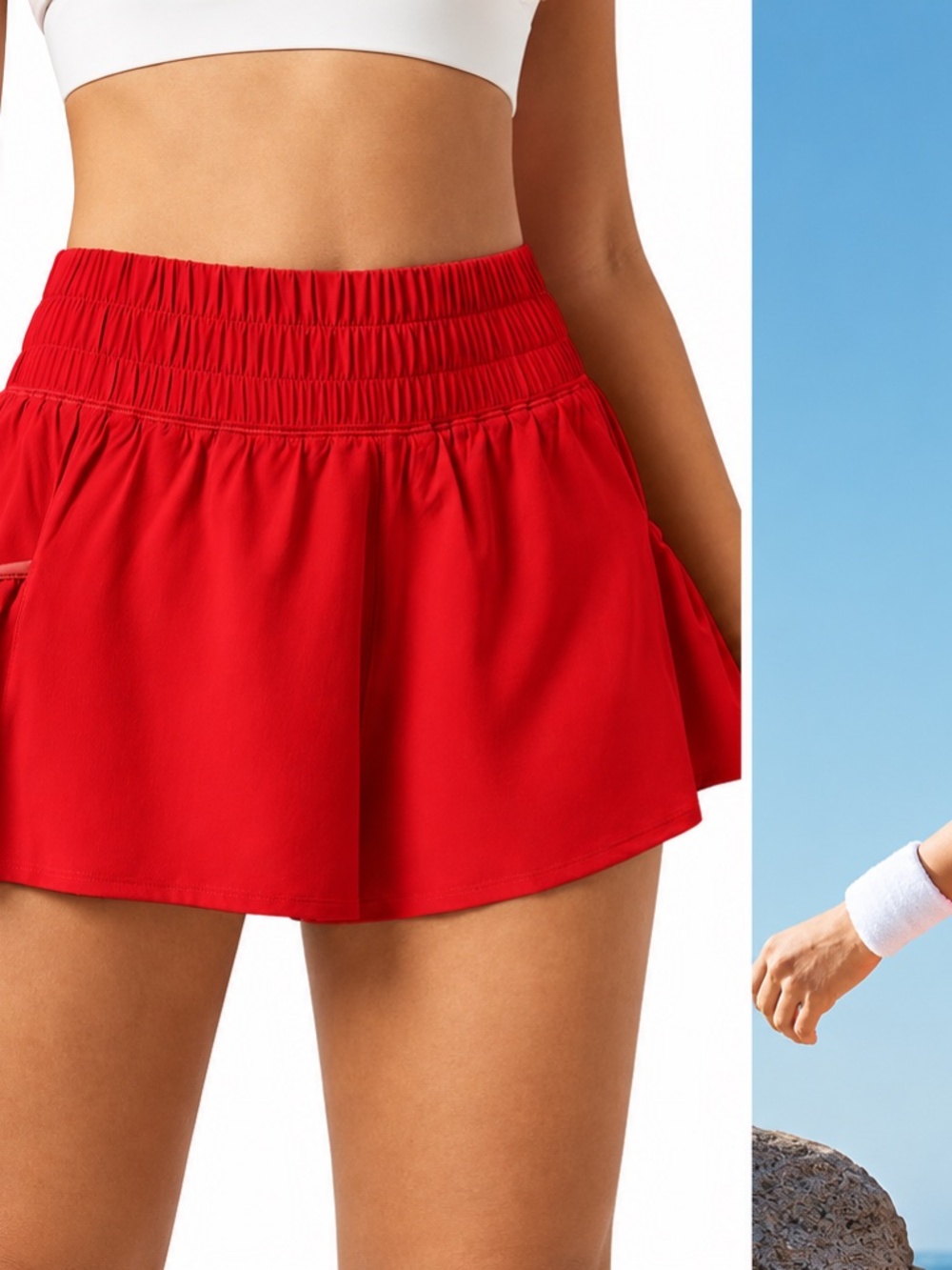 BMJL Womens Athletic Running Shorts Flowy Workout Gym Ruffle Shorts(S,Red)